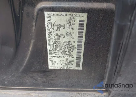 2005 Nissan Xterra S from USA, damaged, VIN 5N1AN08U45C638220